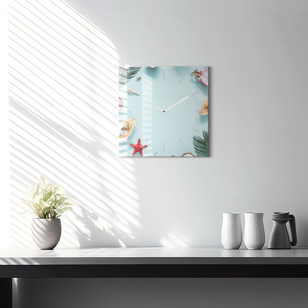 Square glass wall clock Summer composition
