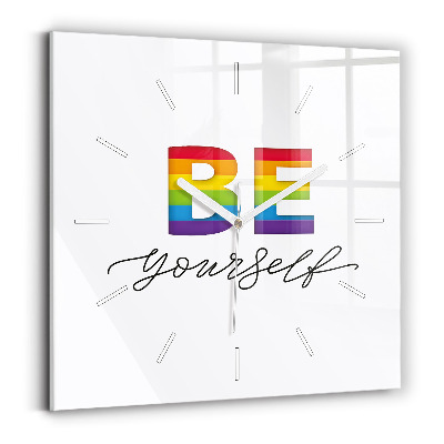 Square glass wall clock The inscription Be yourself