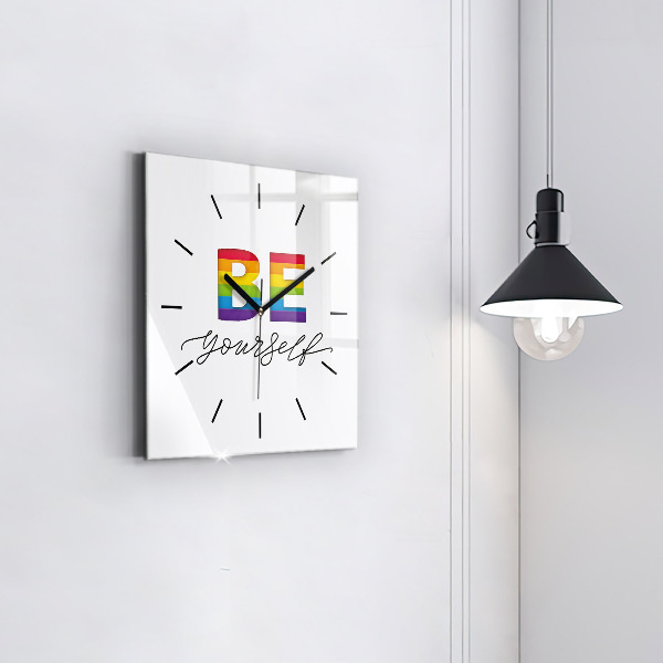 Square glass wall clock The inscription Be yourself