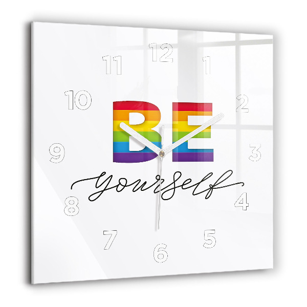 Square glass wall clock The inscription Be yourself