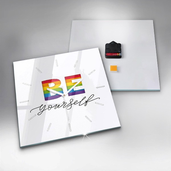 Square glass wall clock The inscription Be yourself