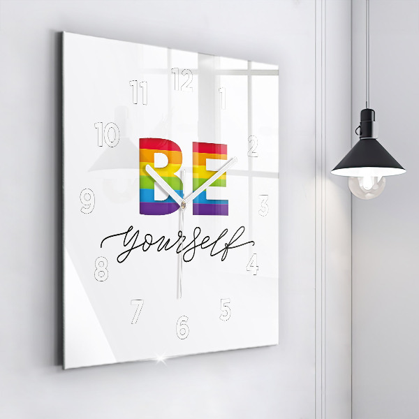 Square glass wall clock The inscription Be yourself
