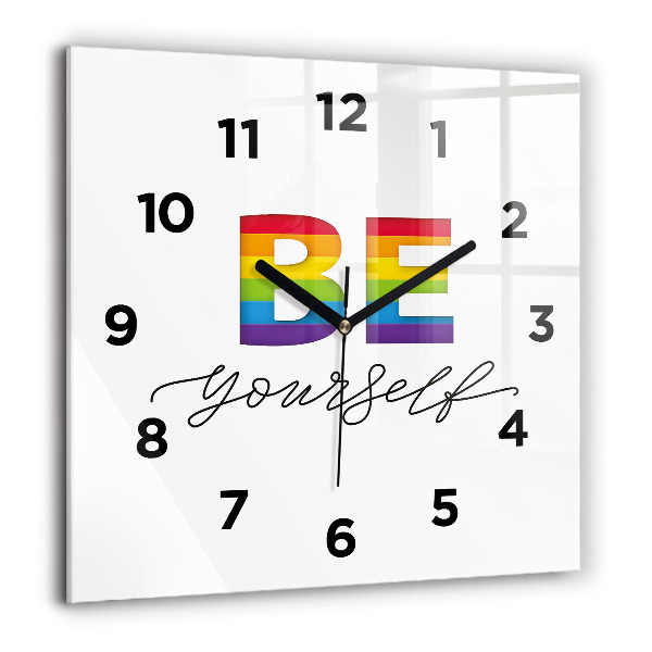 Square glass wall clock The inscription Be yourself