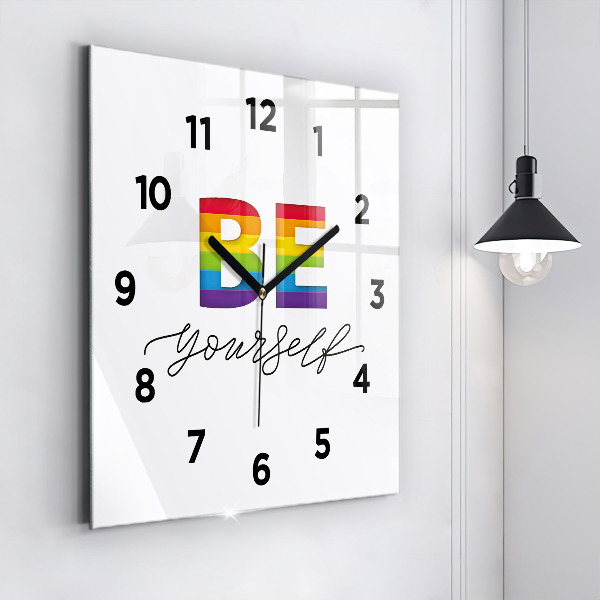 Square glass wall clock The inscription Be yourself
