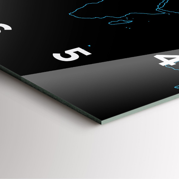 Square glass wall clock World map outlines