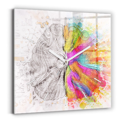 Square glass wall clock Abstraction brain