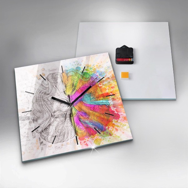 Square glass wall clock Abstraction brain