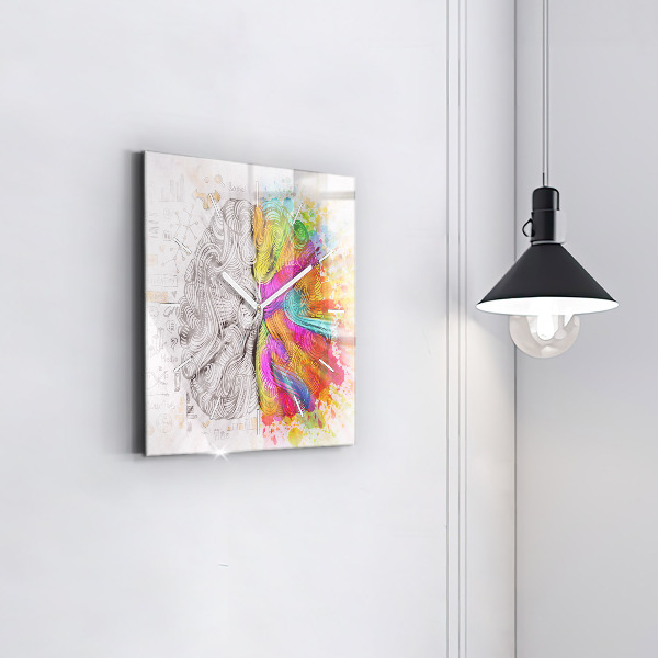Square glass wall clock Abstraction brain