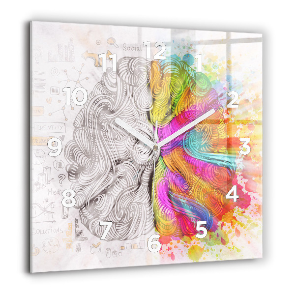 Square glass wall clock Abstraction brain