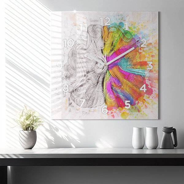 Square glass wall clock Abstraction brain