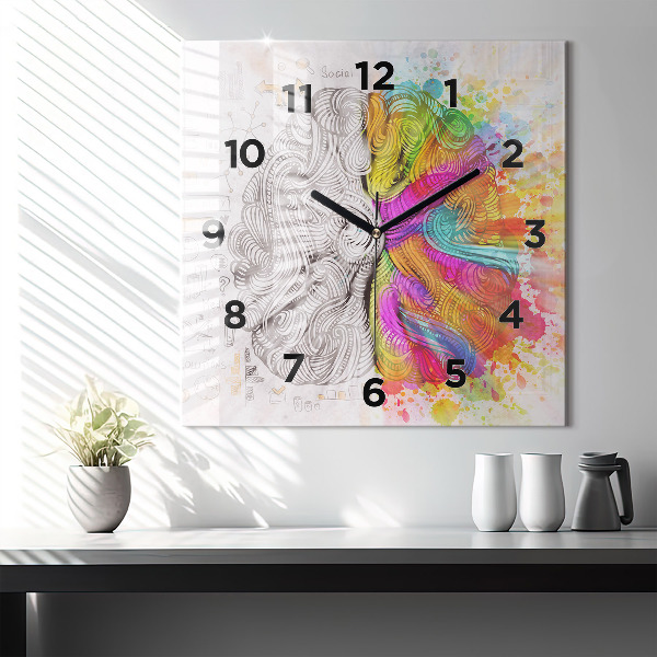 Square glass wall clock Abstraction brain