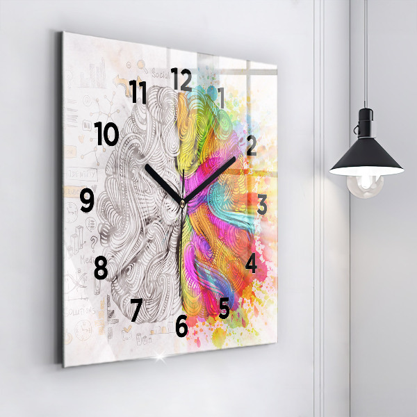 Square glass wall clock Abstraction brain