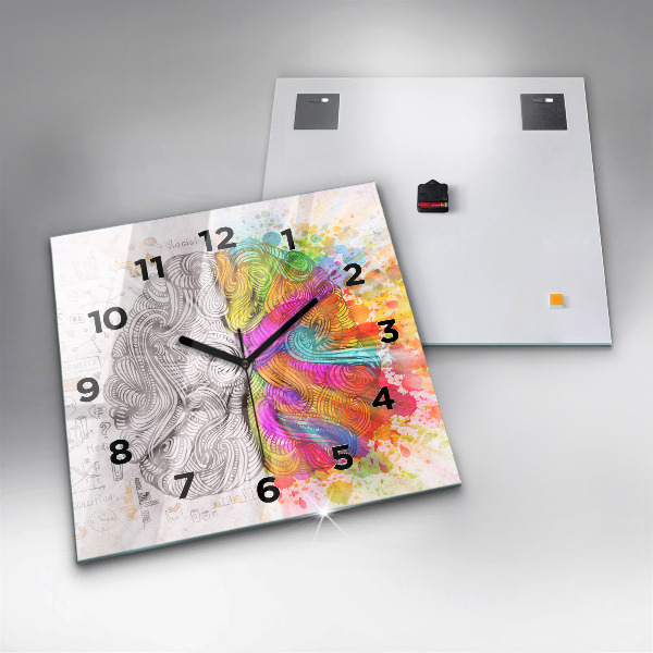 Square glass wall clock Abstraction brain