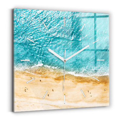 Square glass wall clock sea beach people
