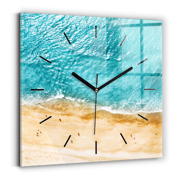 Square glass wall clock sea beach people