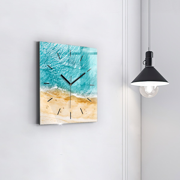 Square glass wall clock sea beach people
