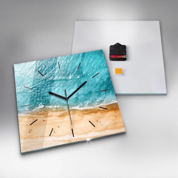 Square glass wall clock sea beach people