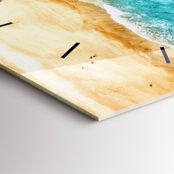 Square glass wall clock sea beach people