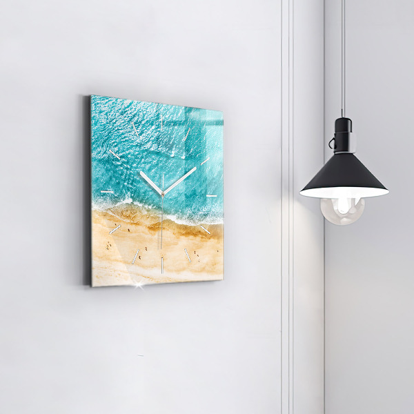 Square glass wall clock sea beach people
