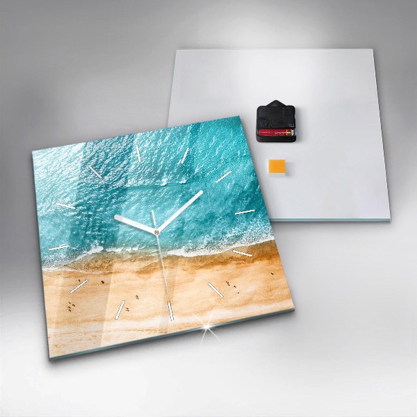 Square glass wall clock sea beach people