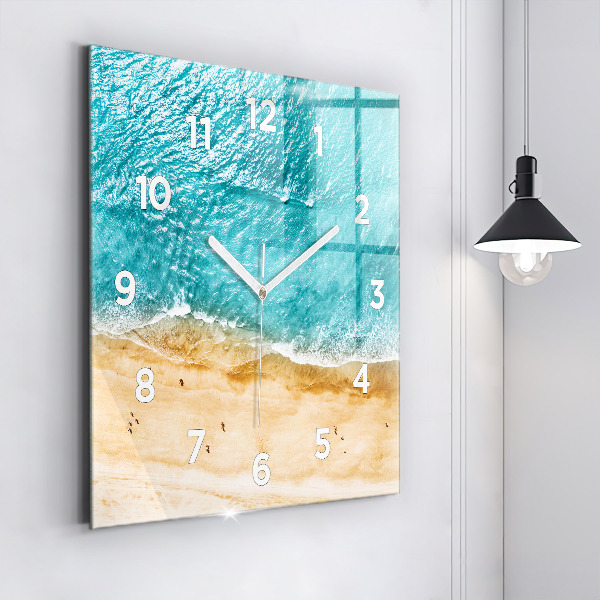 Square glass wall clock sea beach people