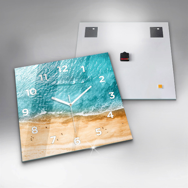 Square glass wall clock sea beach people