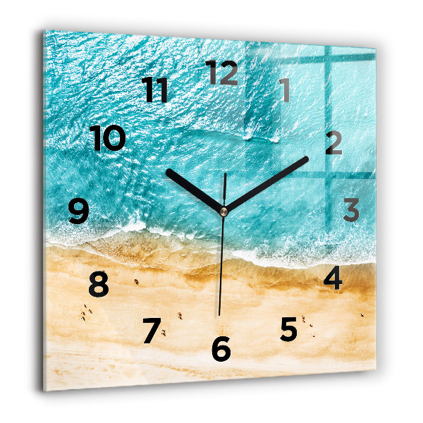 Square glass wall clock sea beach people