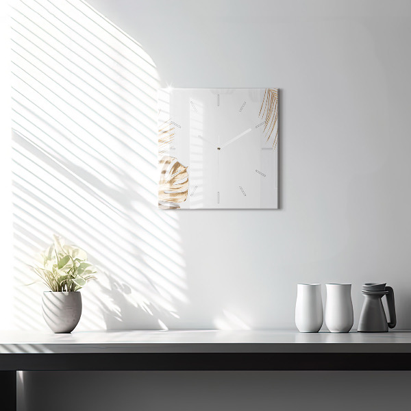 Square glass wall clock Tropical leaves