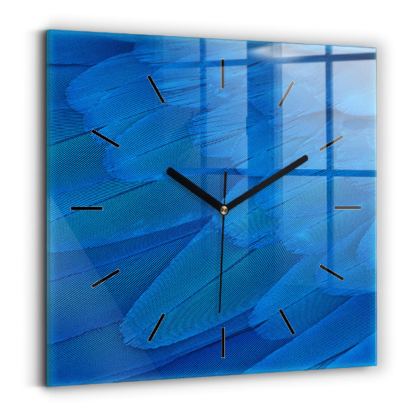 Square glass wall clock Bird feather