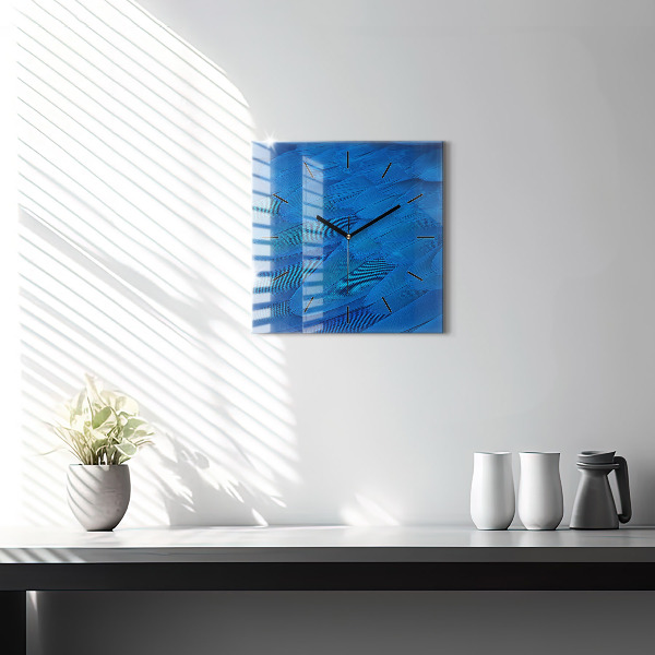 Square glass wall clock Bird feather