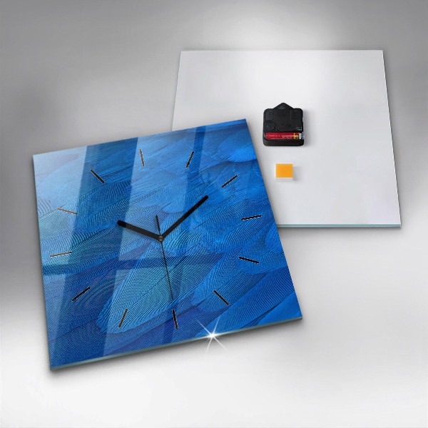 Square glass wall clock Bird feather