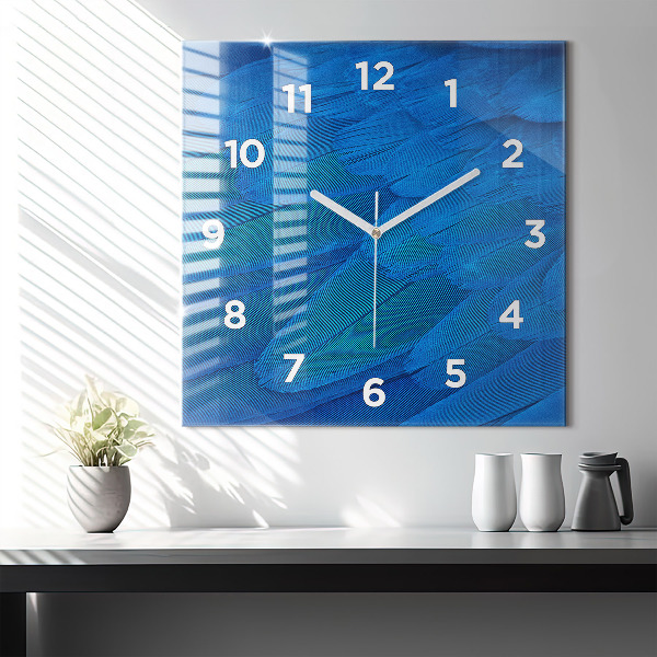 Square glass wall clock Bird feather