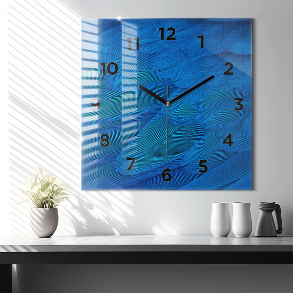 Square glass wall clock Bird feather
