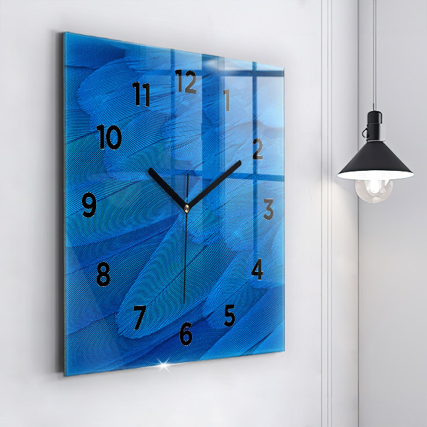 Square glass wall clock Bird feather