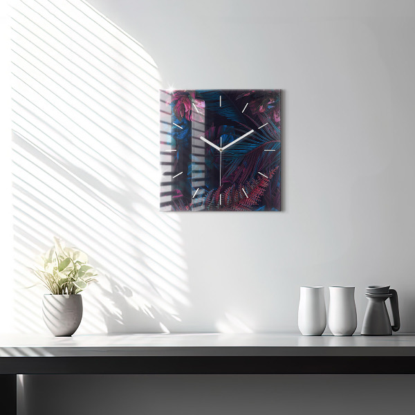 Square glass wall clock Exotic flowers