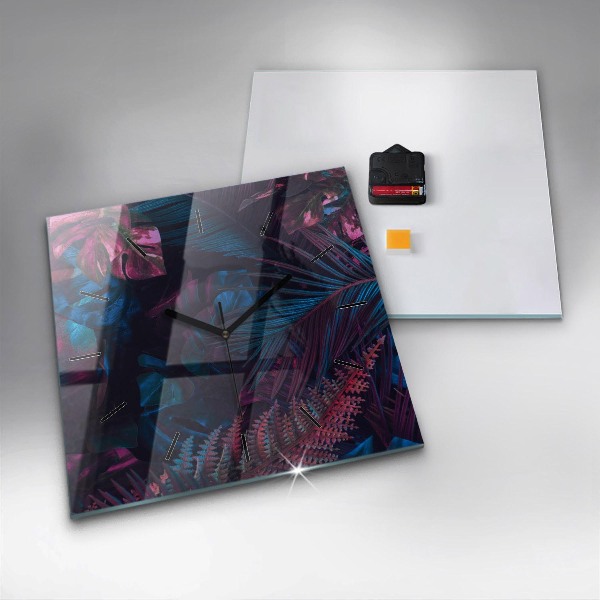 Square glass wall clock Exotic flowers