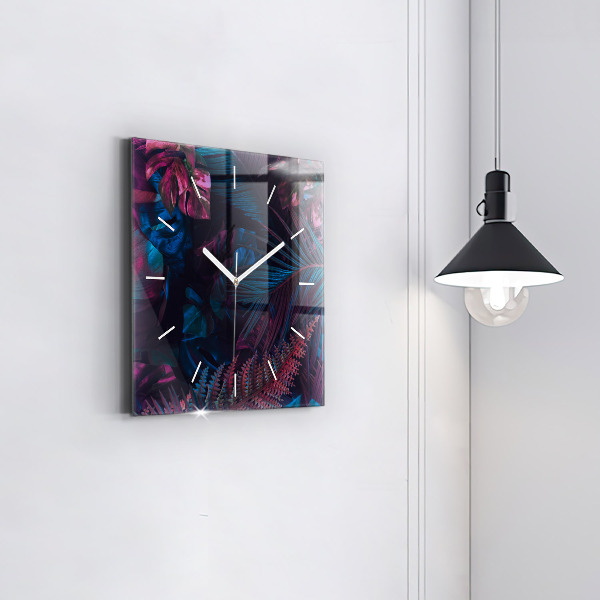 Square glass wall clock Exotic flowers