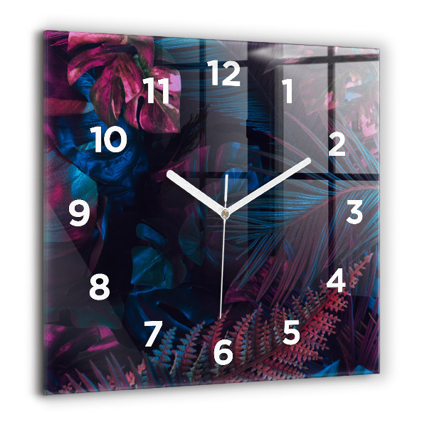 Square glass wall clock Exotic flowers