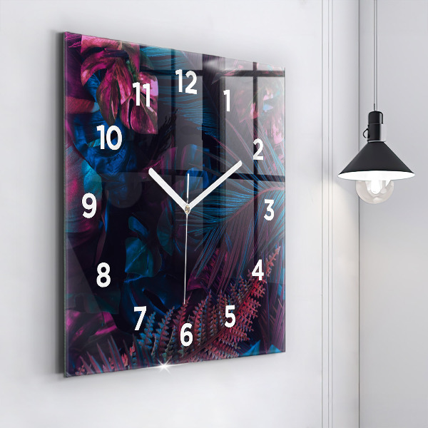 Square glass wall clock Exotic flowers