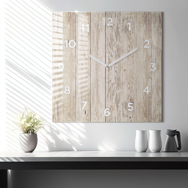Square glass wall clock Wooden panels