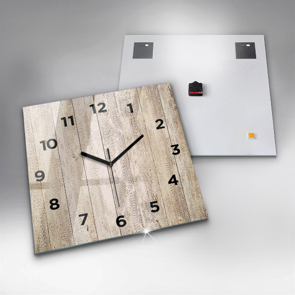 Square glass wall clock Wooden panels