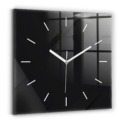 Square glass wall clock Dark wall pattern