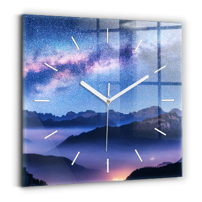 Square glass wall clock Milky Way and Mountains