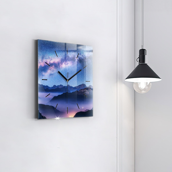 Square glass wall clock Milky Way and Mountains