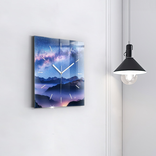 Square glass wall clock Milky Way and Mountains
