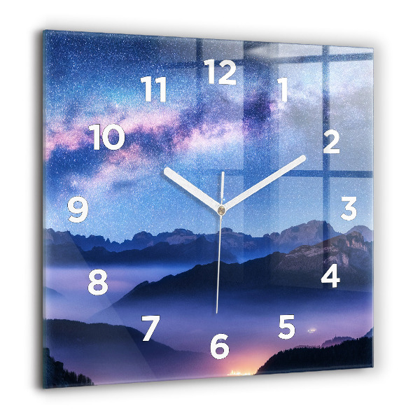 Square glass wall clock Milky Way and Mountains