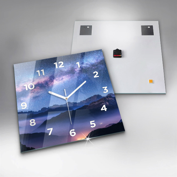Square glass wall clock Milky Way and Mountains