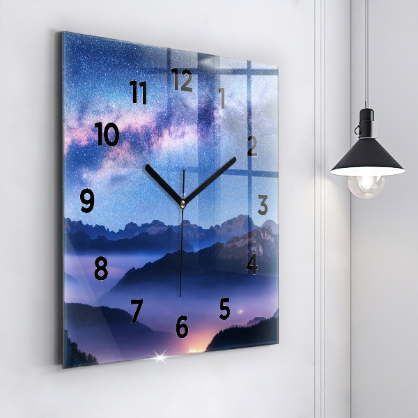 Square glass wall clock Milky Way and Mountains