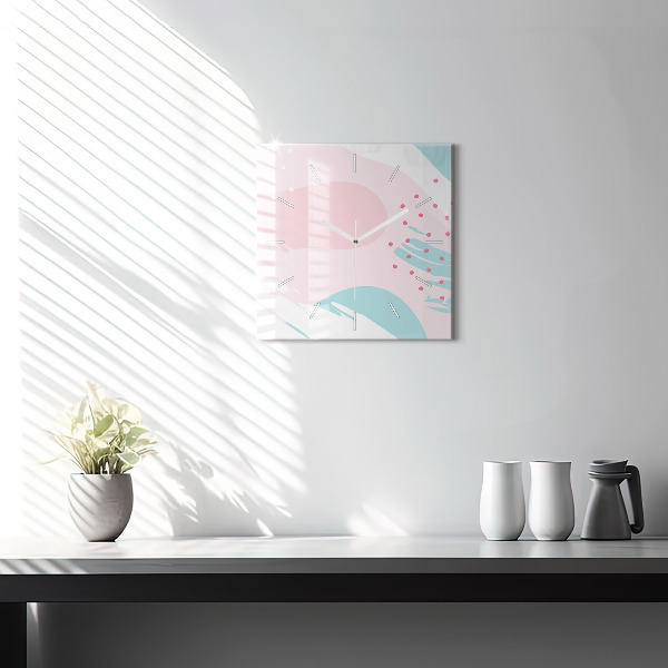 Square glass wall clock Pastel abstraction