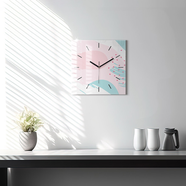 Square glass wall clock Pastel abstraction